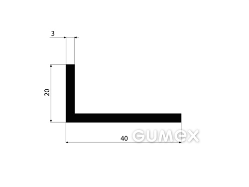 Pryžový profil tvaru "L", 20x40/3mm, 70°ShA, EPDM, -40°C/+100°C, černý